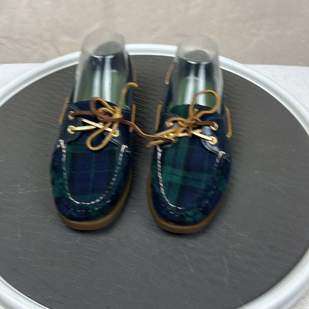 Sperry Blue and Green Plaid Topsider Boat Shoes Womens 7.5 - Picture 4 of 15